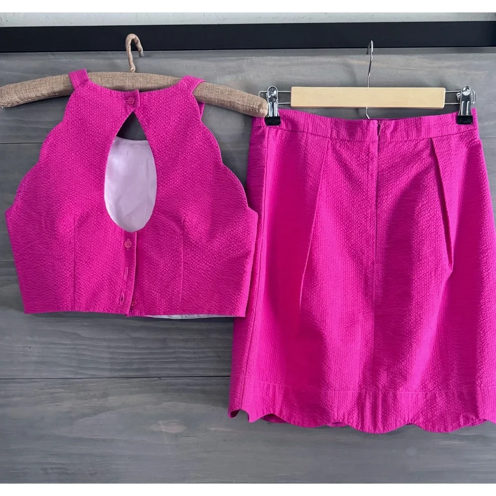 Lauren James Women's Carly Seersucker Crop Top Skirt‎ Set Pink Size Small
